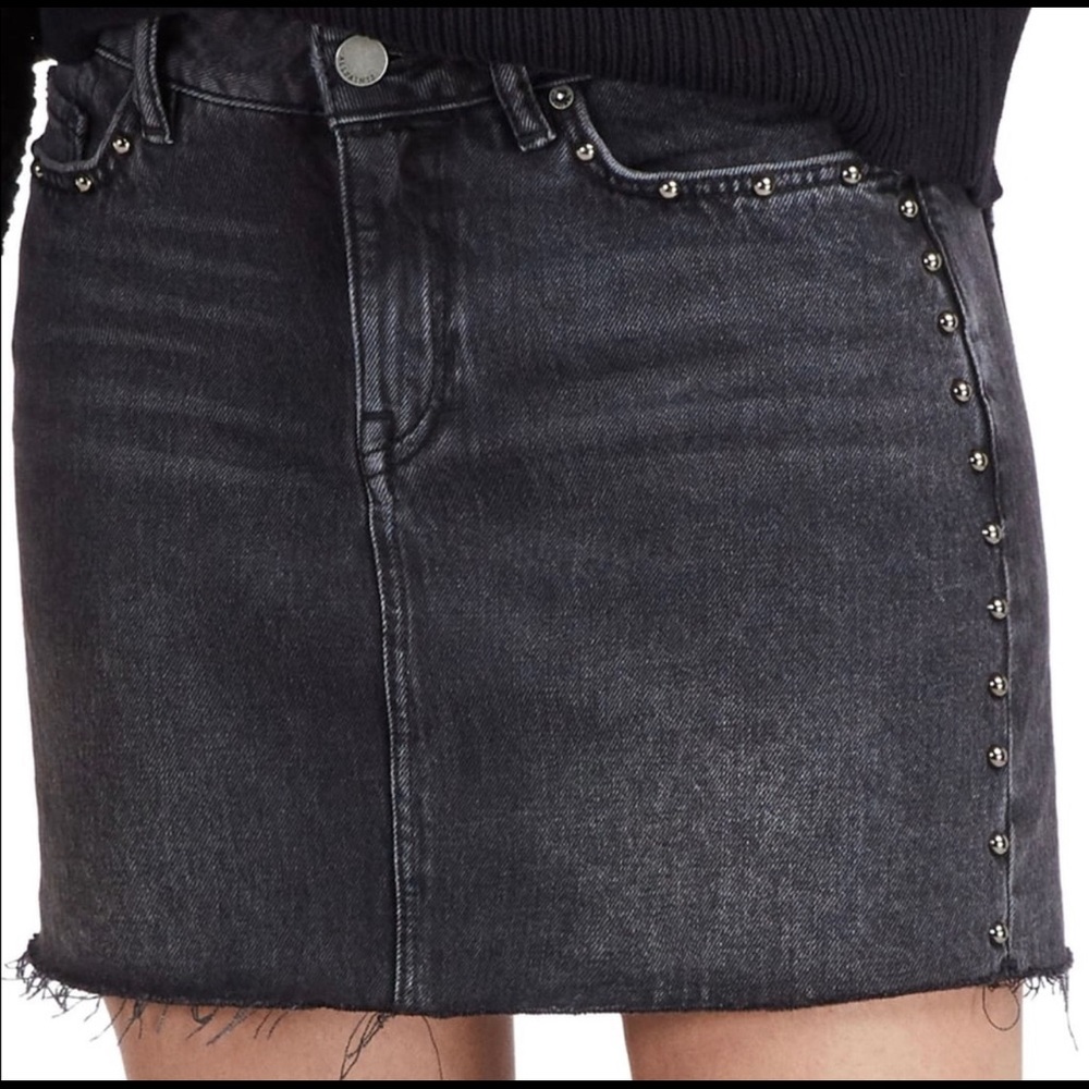 ALLSAINTS Black Raw Hem Studded Denim Mini Skirt Size US 6